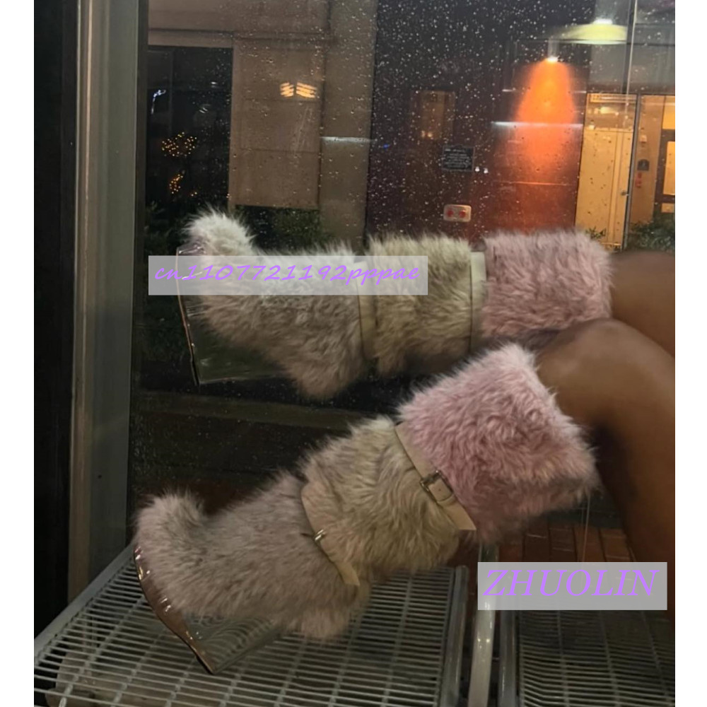 Street Fashion Winter - Winter Gradient Furry Transparent Wedge Boots