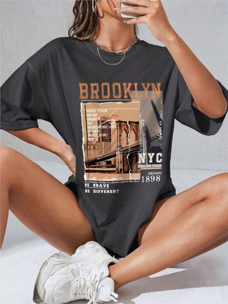 Street Fashion Nyc - Spring Woman Cotton T-Shirts Letter Brooklyn