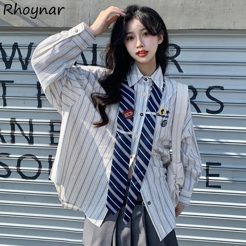 Street Fashion Baggy - Striped Shirts Women Baggy Preppy Sweet