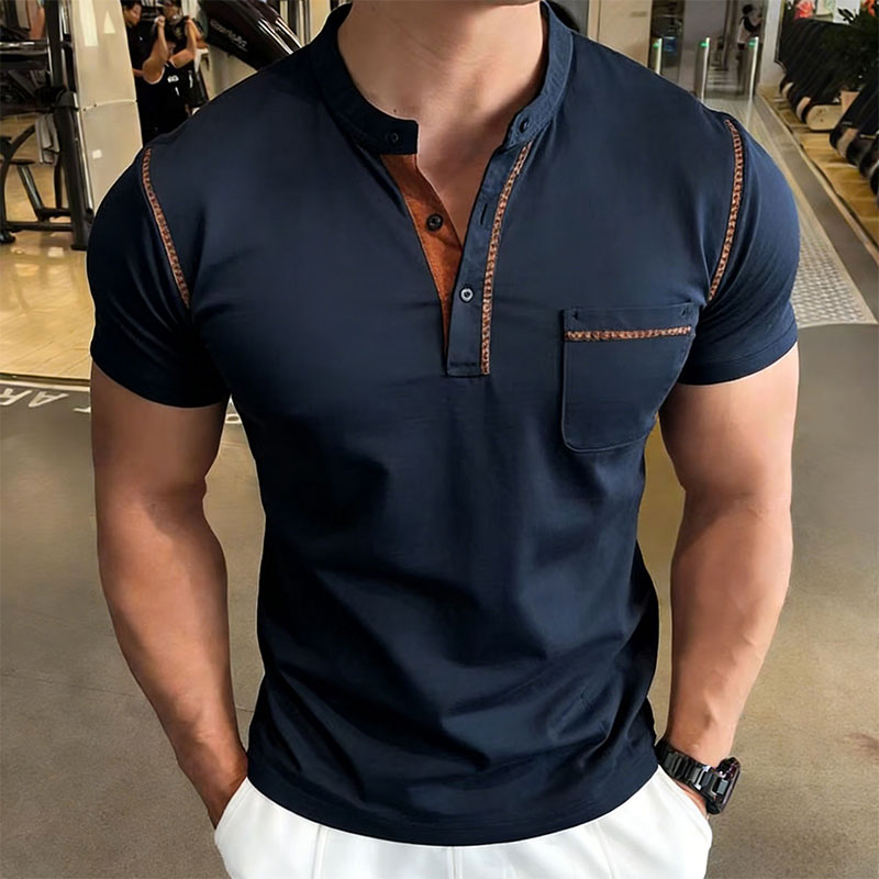 Street Fashion Style - New Summer Men's Henry Collar Short