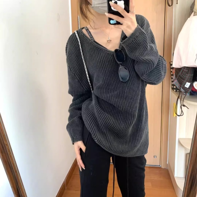 V-neck Washed Solid Color Casu - огляд і ціна Street Fashion Winter 2025