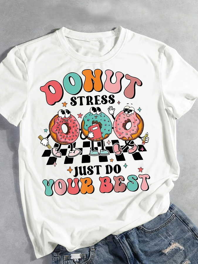 Cartoon Donut Print T-shirt, S - огляд і ціна Street Fashion Trends 2025
