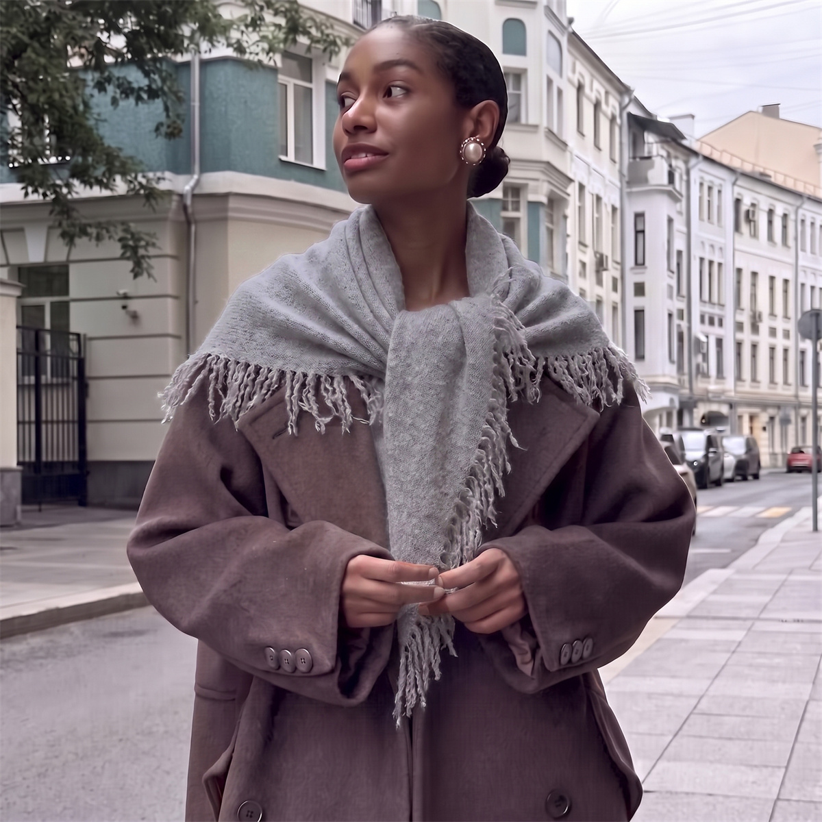 Solid Light Grey Tassel Triang - огляд і ціна Street Fashion Hijab