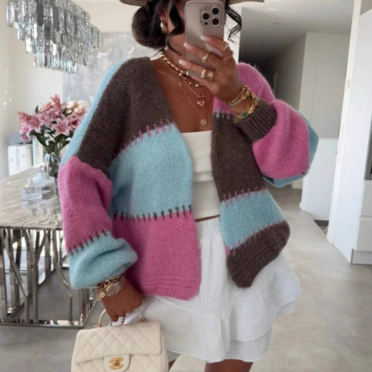 Color Block Patchwork Cardigan - огляд і ціна Street Fashion Winter 2025